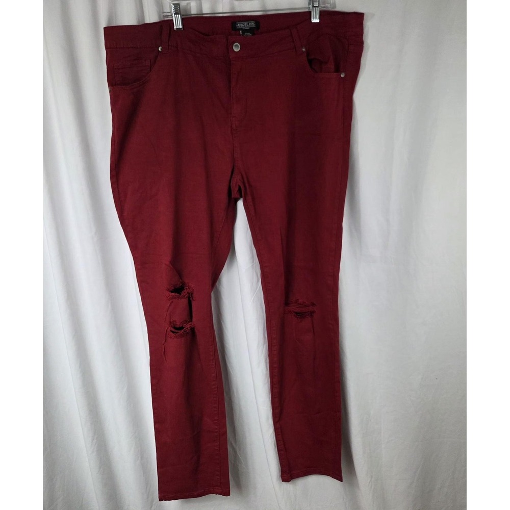 Angel Kiss Jeans Womens 24 Red High Rise Skinny Distressed Stretch Denim